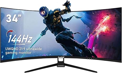34 Inch Ultra Wide Curved 144Hz 1500R Gaming Computer Monitor, 21:9 UWQHD (3440 x 1440) PC Display, Adaptive Sync, 178° Viewing Angle, HDMI, VGA, USB 3.0, HDMI Port