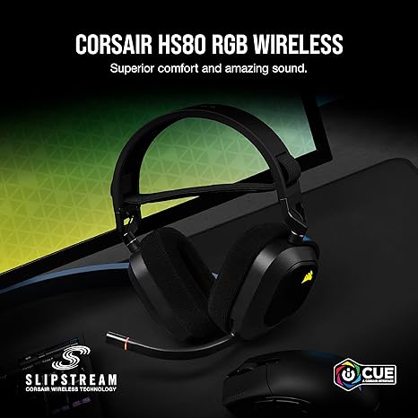 CORSAIR HS80 RGB Wireless Multi-Platform Gaming Headset, Dolby Atmos, Lightweight & Comfortable Design, Broadcast-Quality Microphone, Compatible with iCUE, PC, Mac, PS5, PS4 - Black